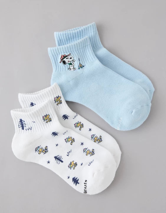 American Eagle AE Snoopy Graphic Shortie Crew Socks 2 Pack - Blue