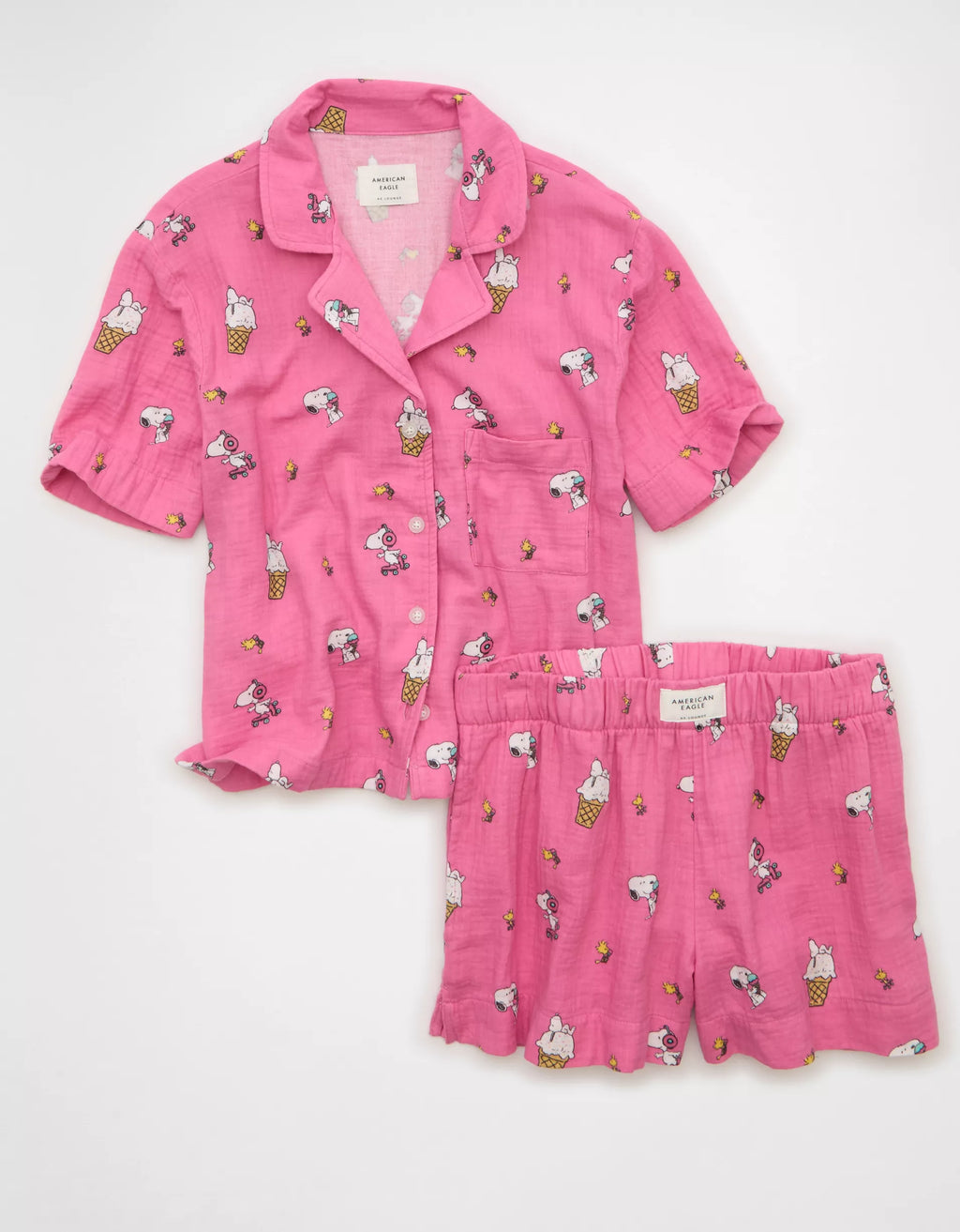 American Eagle Snoopy Cotton Gauze Short Sleeve PJ Set