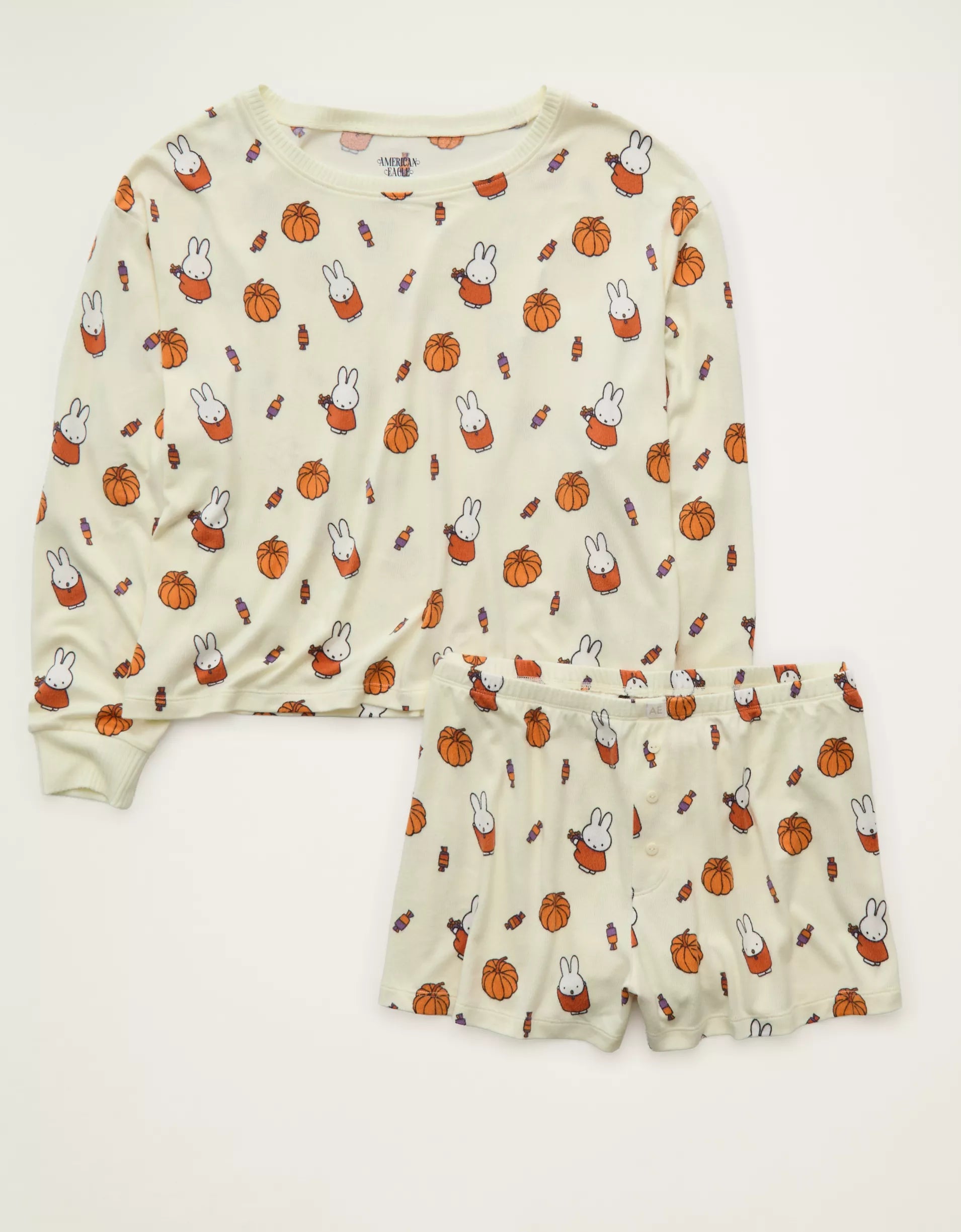 American Eagle AE Luxe Plush Miffy Long Sleeve Short Pj Set