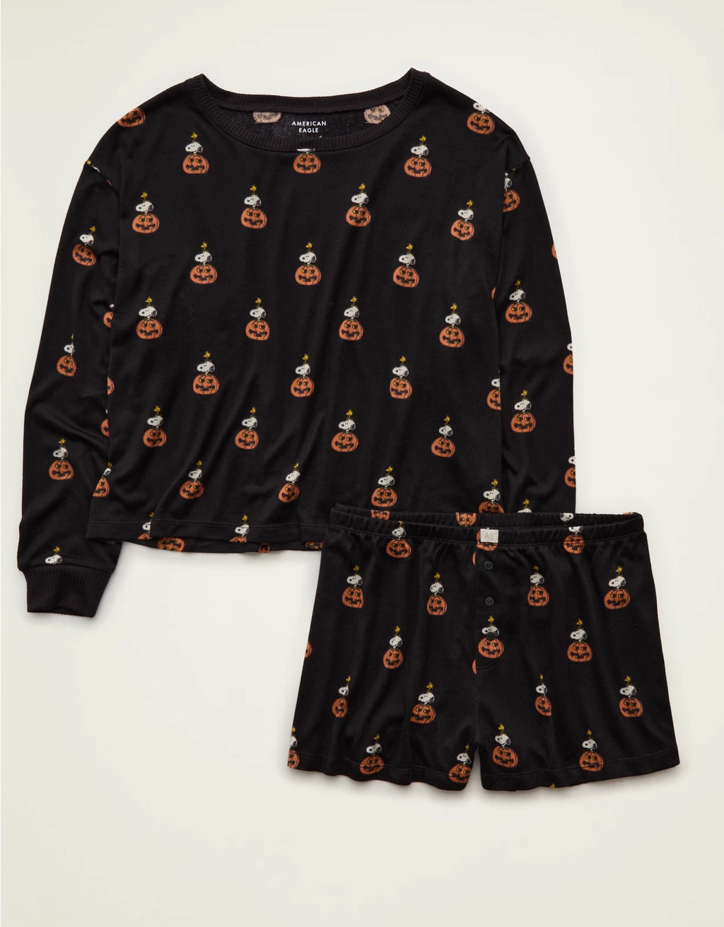 American Eagle AE Luxe Plush Long Sleeve Short Pj Set