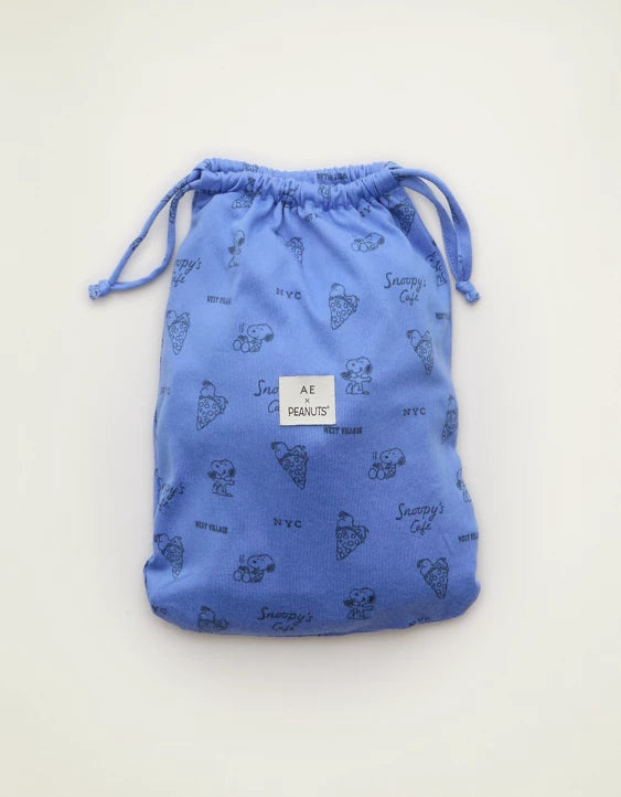 American Eagle AE Luxe Plush Snoopy Long Sleeve Short PJ Set