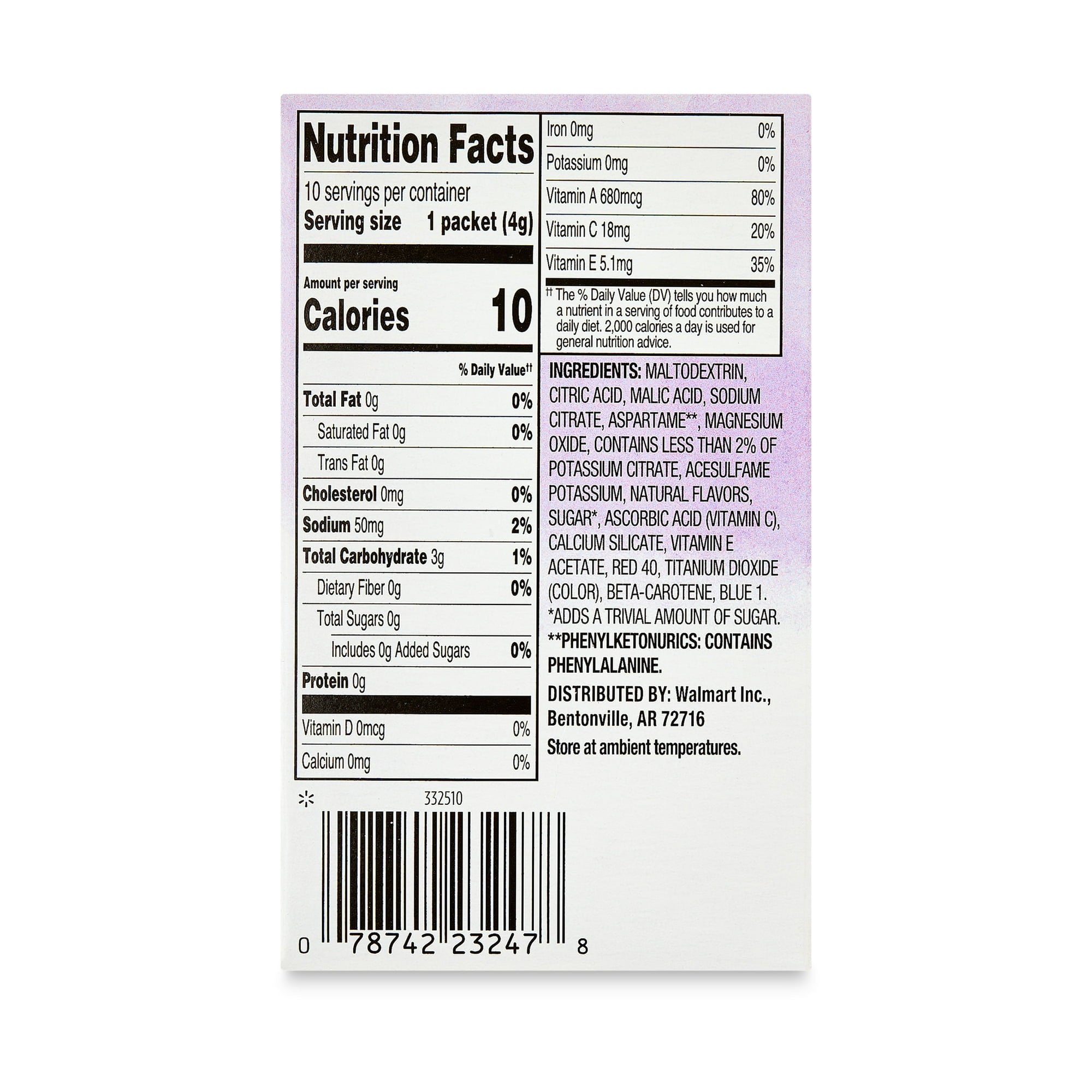 Walmart Great Value Sugar-Free Drink Mix Packets - 10 Count