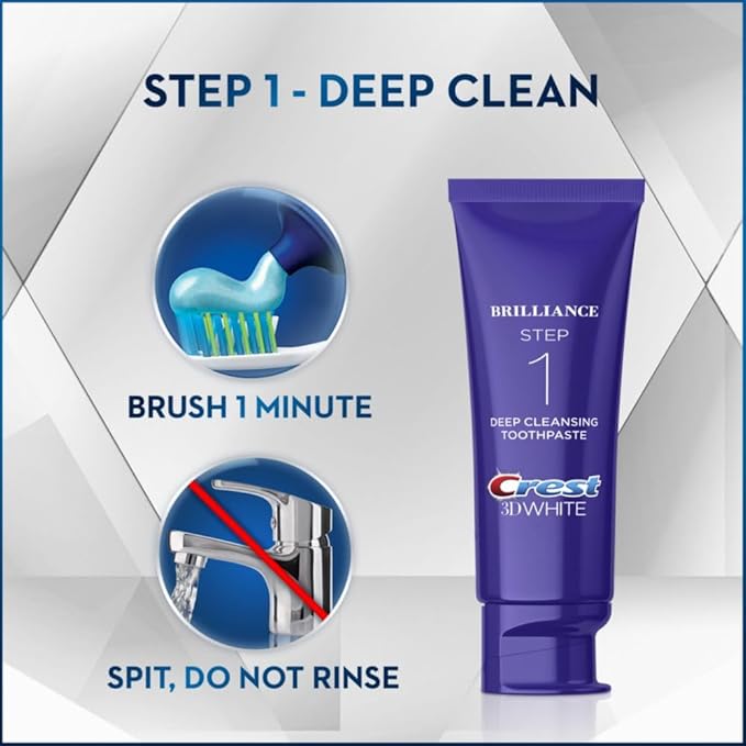 Crest 3D White Brilliance 2 Step Kit - Deep Clean Toothpaste (4oz) + Teeth Whitening Gel (2.3oz)