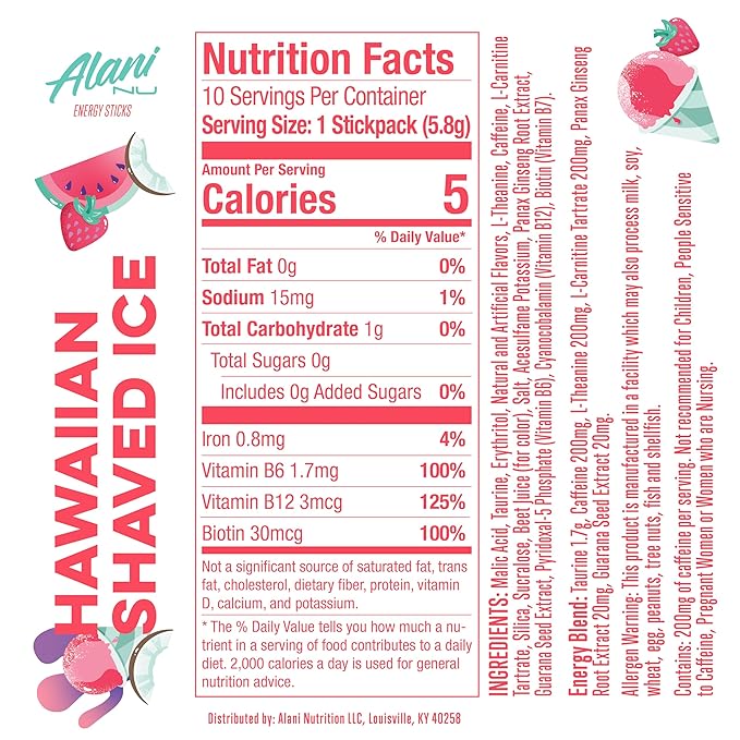 Alani Nu Energy Sticks Hawaiian Shaved Ice - 10 pack