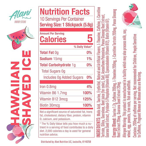 Alani Nu Energy Sticks Hawaiian Shaved Ice - 10 pack
