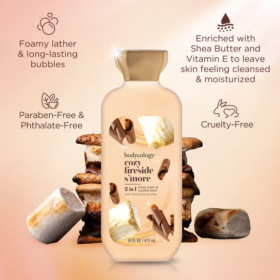 Bodycology Cozy Fireside S'more 2-in-1 Body Wash & Bubble Bath, 16 fl oz