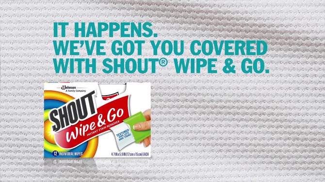 Shout Wipe & Go Travel Stain Remover Wipes for Instant Fabric Stain Removal - 4ct