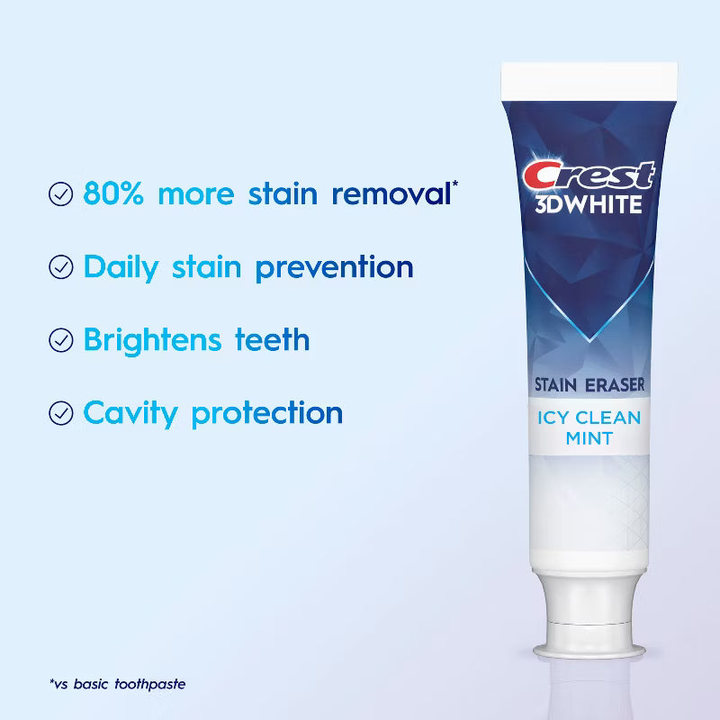Crest 3D White Stain Eraser Fluoride Toothpaste - Icy Clean Mint 3.8oz 1-Pack