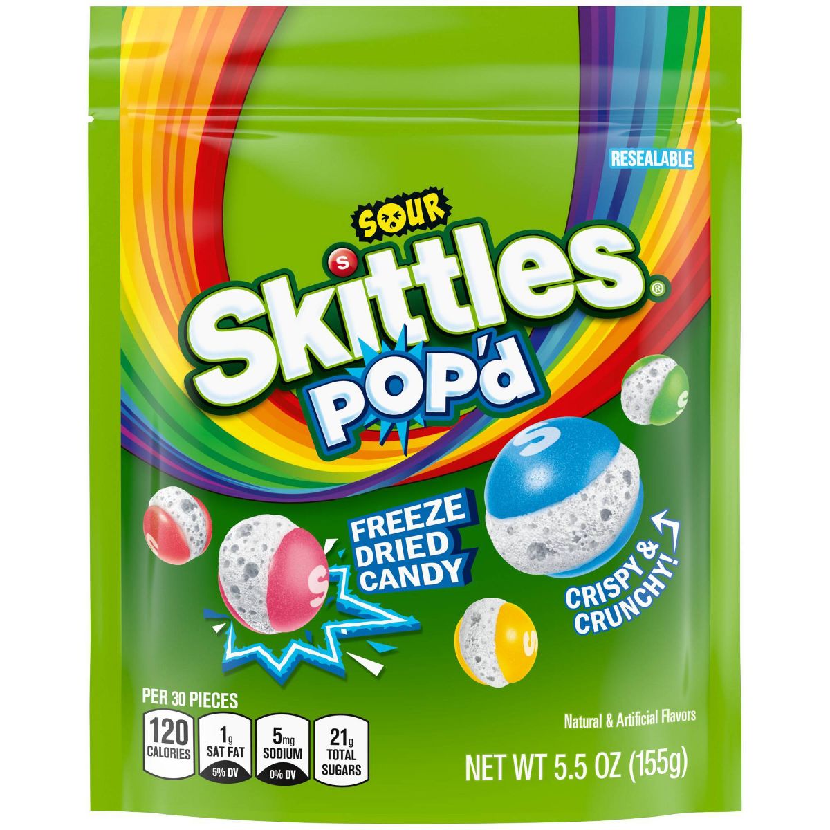 SKITTLES POP'd Sour Freeze Dried Candy Resealable Candy Bag - 5.5oz