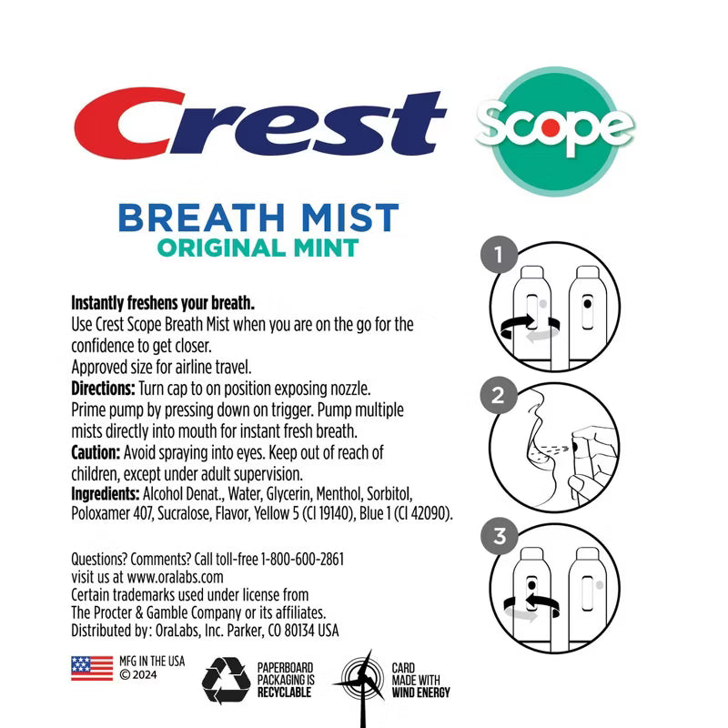 Crest Portable Breath Scope Mint Breath Sprays