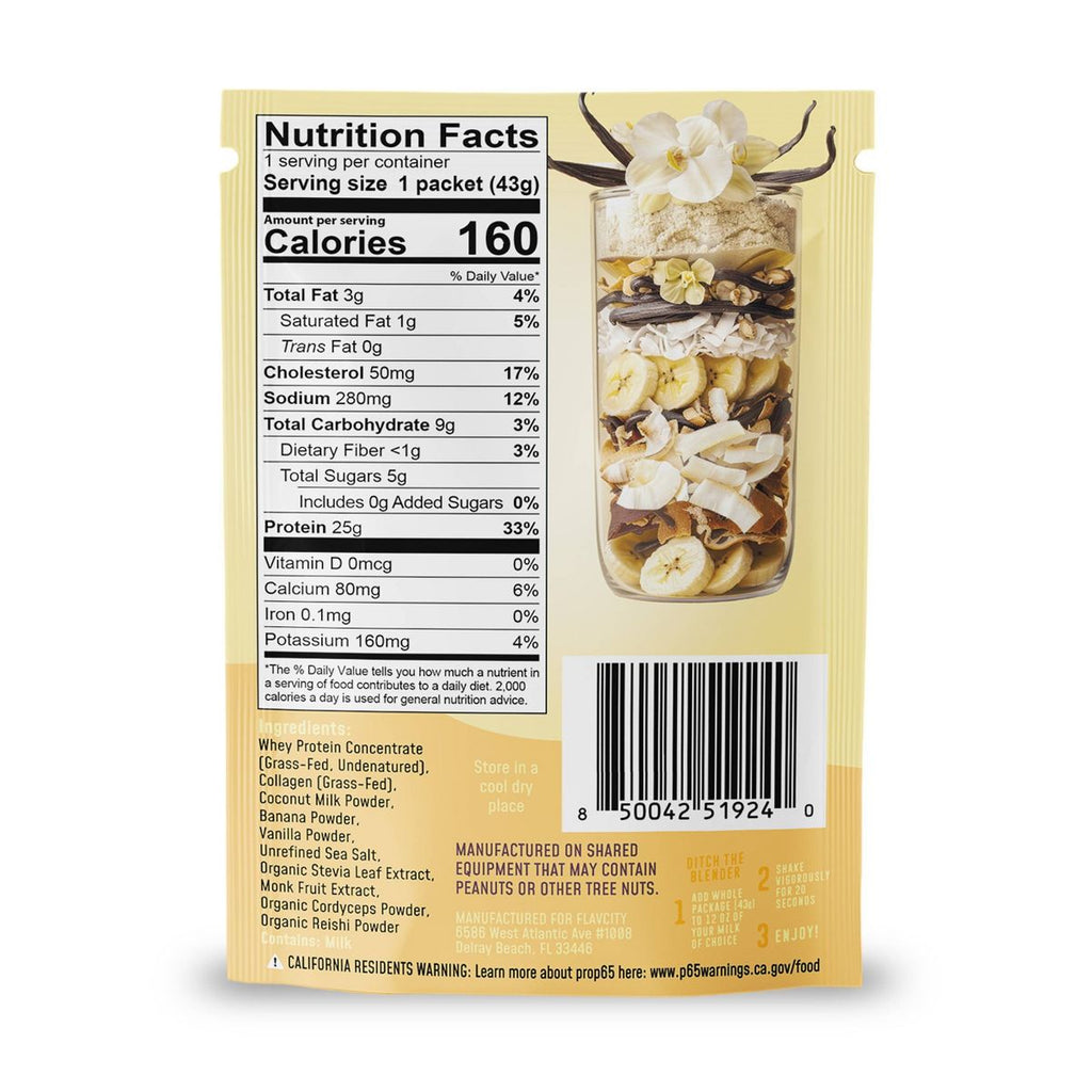 FlavCity Single Serve Protein Smoothie Powder - Vanilla Cream - 1.52 oz: Kosher, Gluten-Free,
