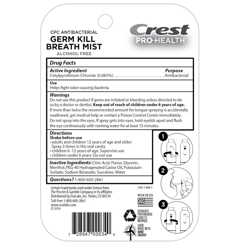 Crest Breath Spray Spearmint 2 Pack