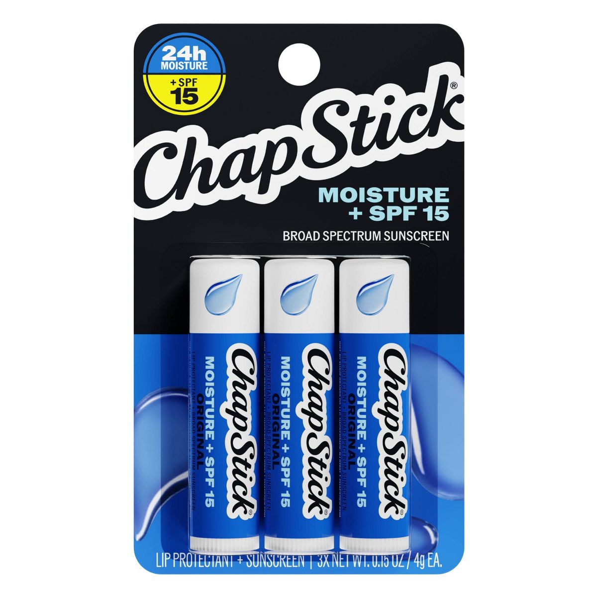 ChapStick Original Moisturizer Lip Balms SPF 15 - Pack of 3