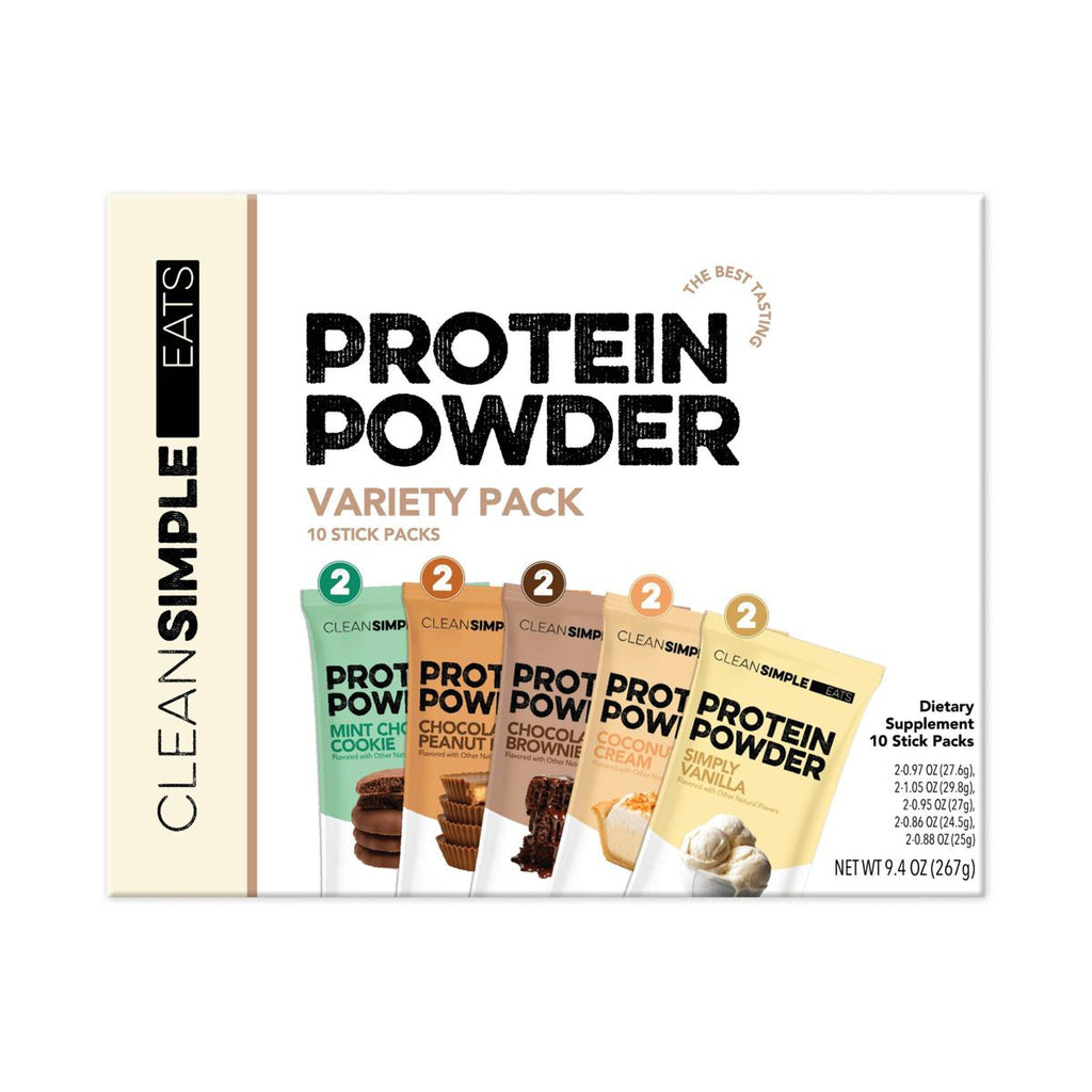 Clean Simple Eats Protein Powder Variety Pack - 9.4oz/10ct: Whey Protein Isolate, Chocolate,