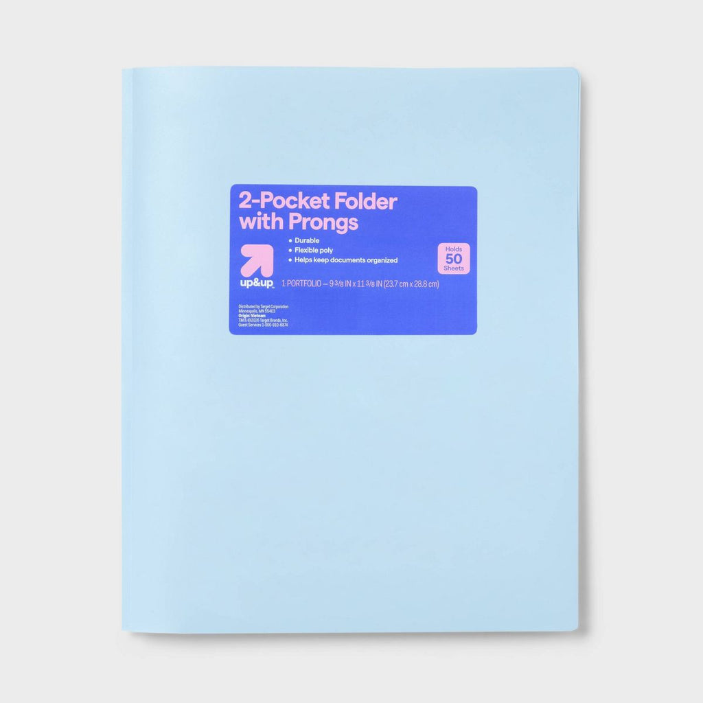 Poly Number 2 Pocket Plastic Folder with Prongs Pastel Blue - up&up™