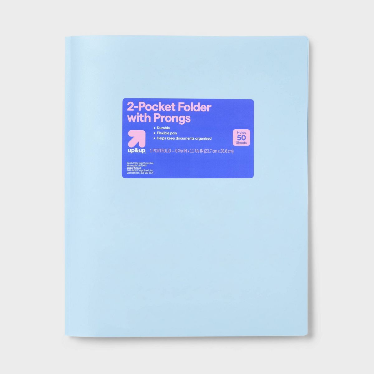 Poly Number 2 Pocket Plastic Folder with Prongs Pastel Blue - up&up™
