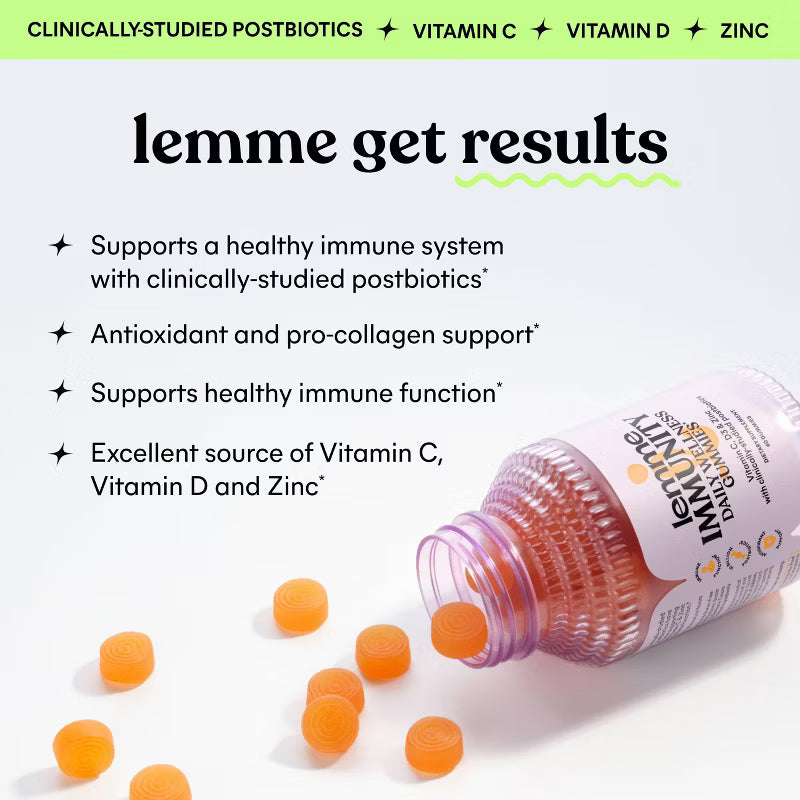 Lemme Immunity Gummies 10 Billion Postbiotics with Vitamin C, D3 & Zinc - 60ct