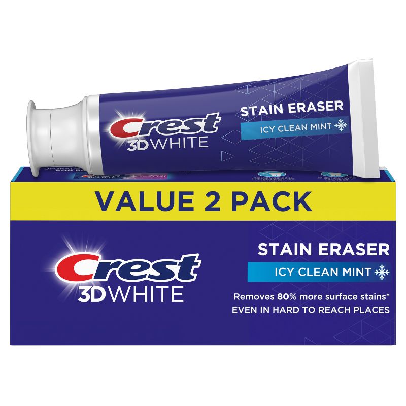 Crest 3D White Stain Eraser Fluoride Toothpaste - Icy Clean Mint 3.8oz 2-Pack