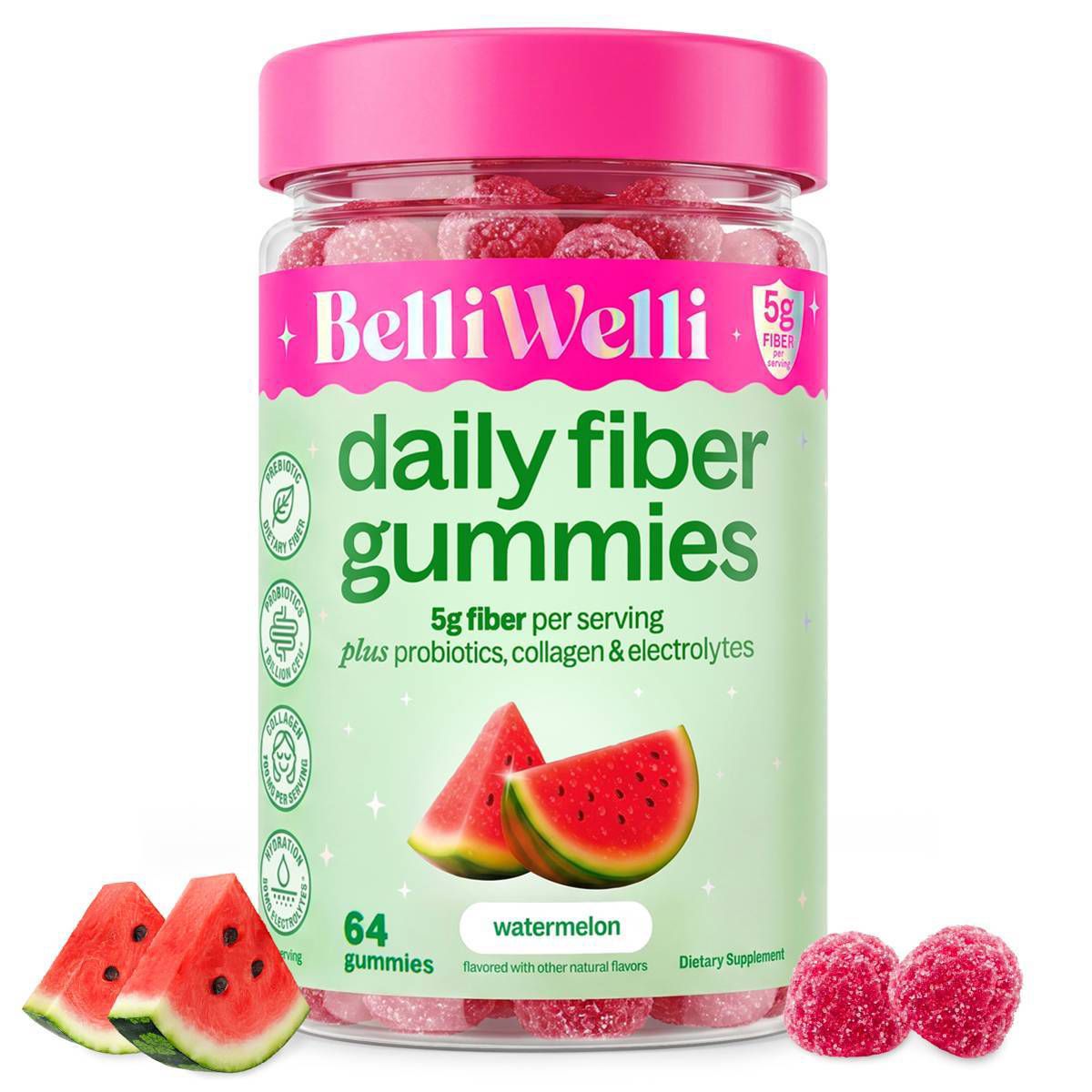 BelliWelli Daily Fiber Multivitamin Gummies - Watermelon - 64ct
