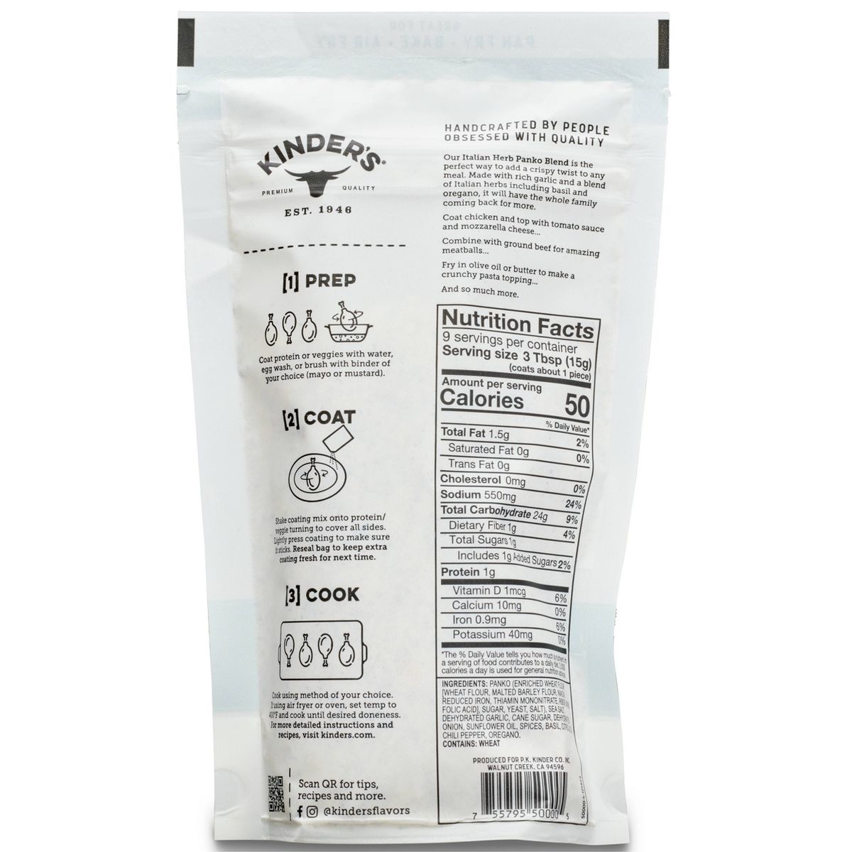 Kinder's Crispy Panco Blend Italian Garlic and Herb Seasoned Coating Mix - 5oz