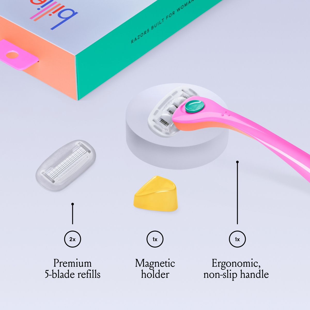 Billie Women's Malibu Razor Kit - 1 Handle + Magnetic Holder + 2 Blade Refills