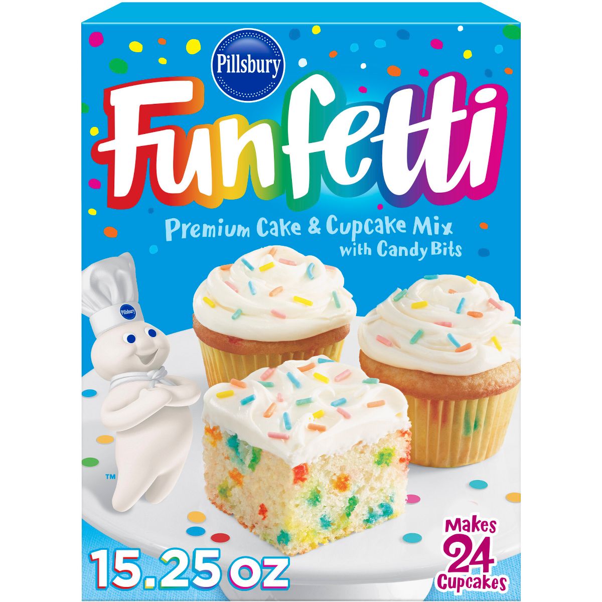 Pillsbury Funfetti 15.25oz Premium Cake and Cupcake Mix + 15.6oz Vanilla Flavored Frosting