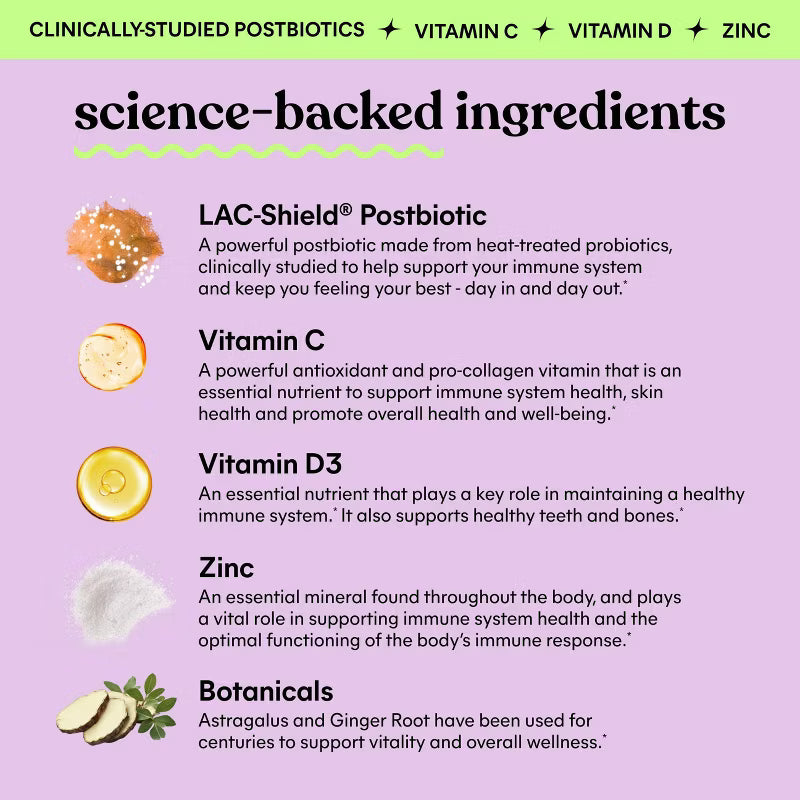 Lemme Immunity Gummies 10 Billion Postbiotics with Vitamin C, D3 & Zinc - 60ct