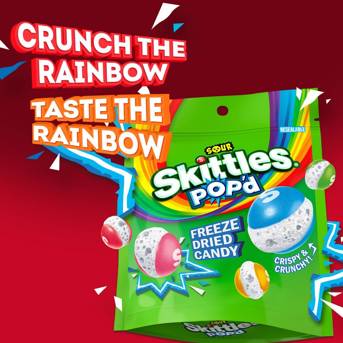 SKITTLES POP'd Sour Freeze Dried Candy Resealable Candy Bag - 5.5oz