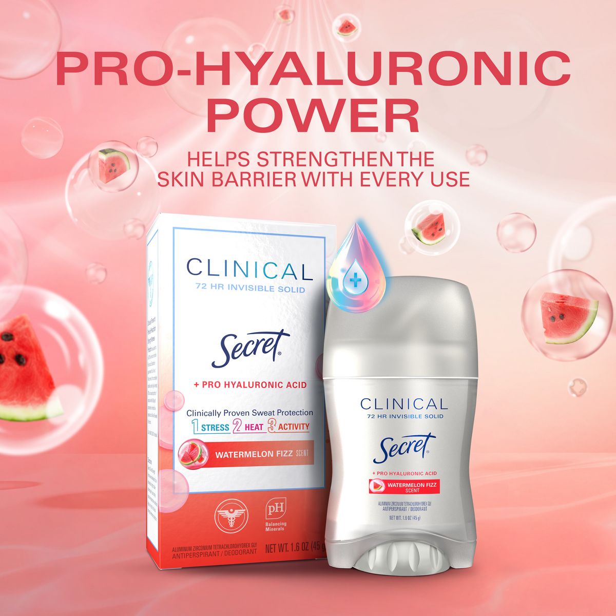Secret Clinical Strength Watermelon Fizz Invisible Solid Antiperspirant 1.6oz