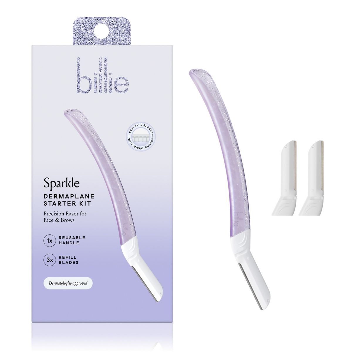 Billie Sparkle Dermaplaning Starter Kit - Reusable Handle + 3 Refill Blades: Face Application,
