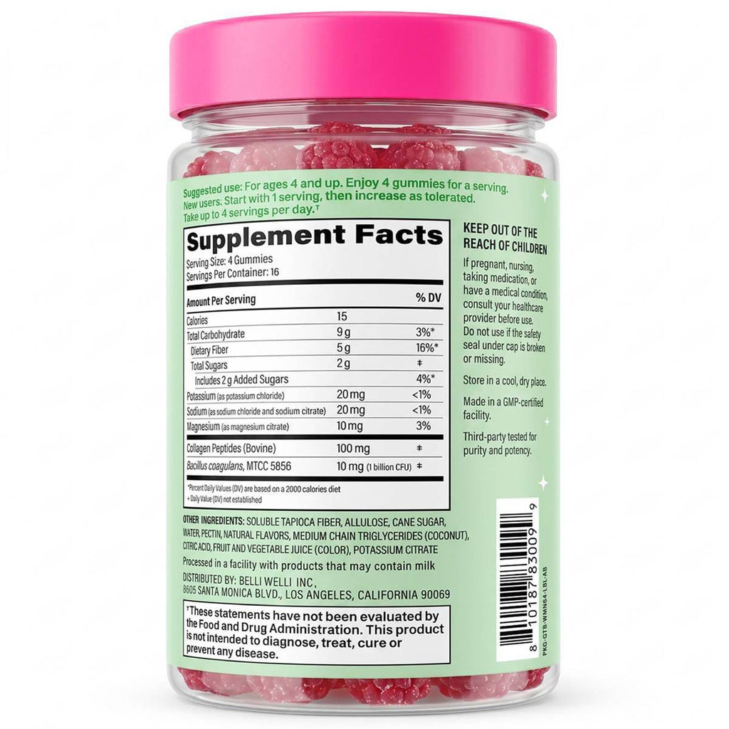 BelliWelli Daily Fiber Multivitamin Gummies - Watermelon - 64ct