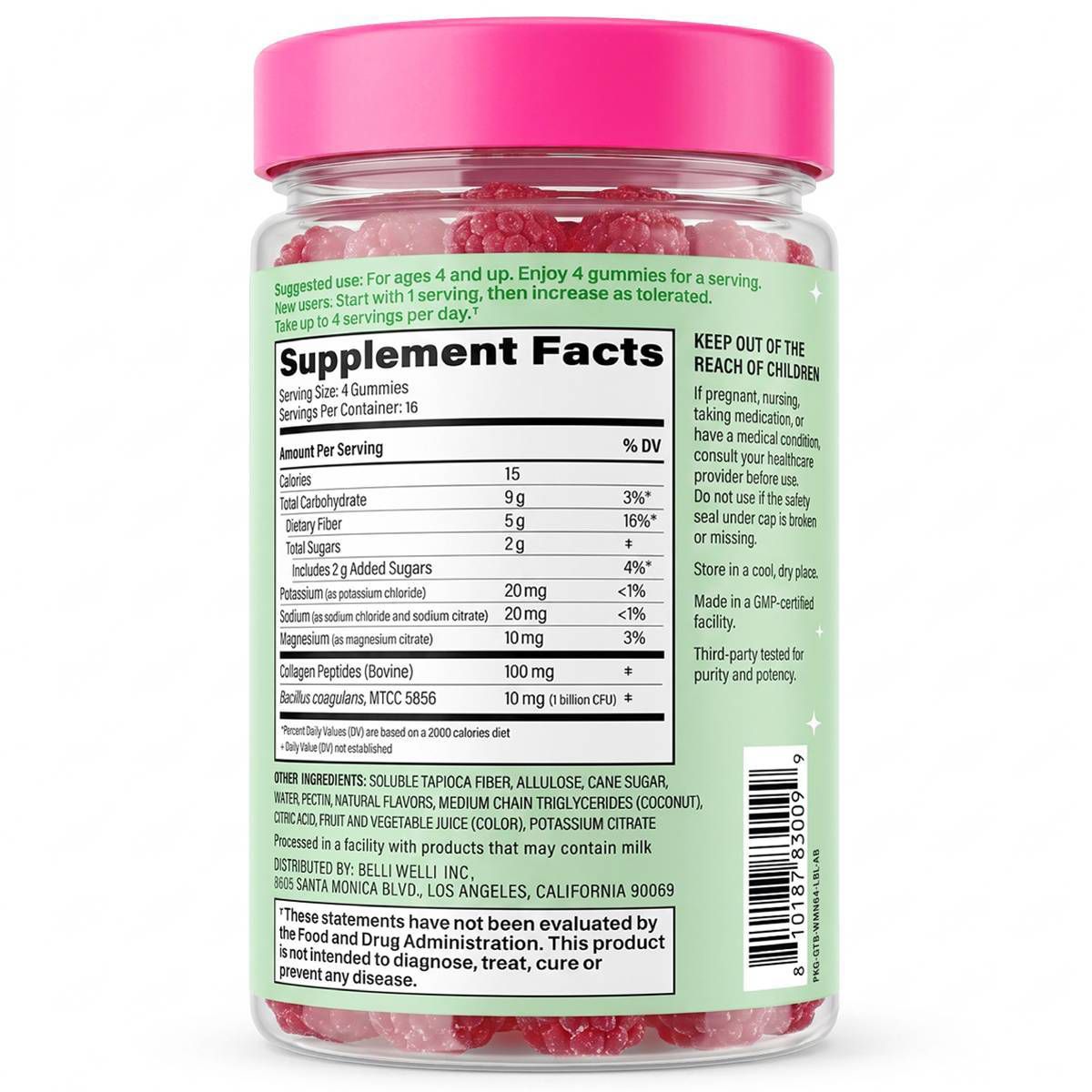 BelliWelli Daily Fiber Multivitamin Gummies - Watermelon - 64ct