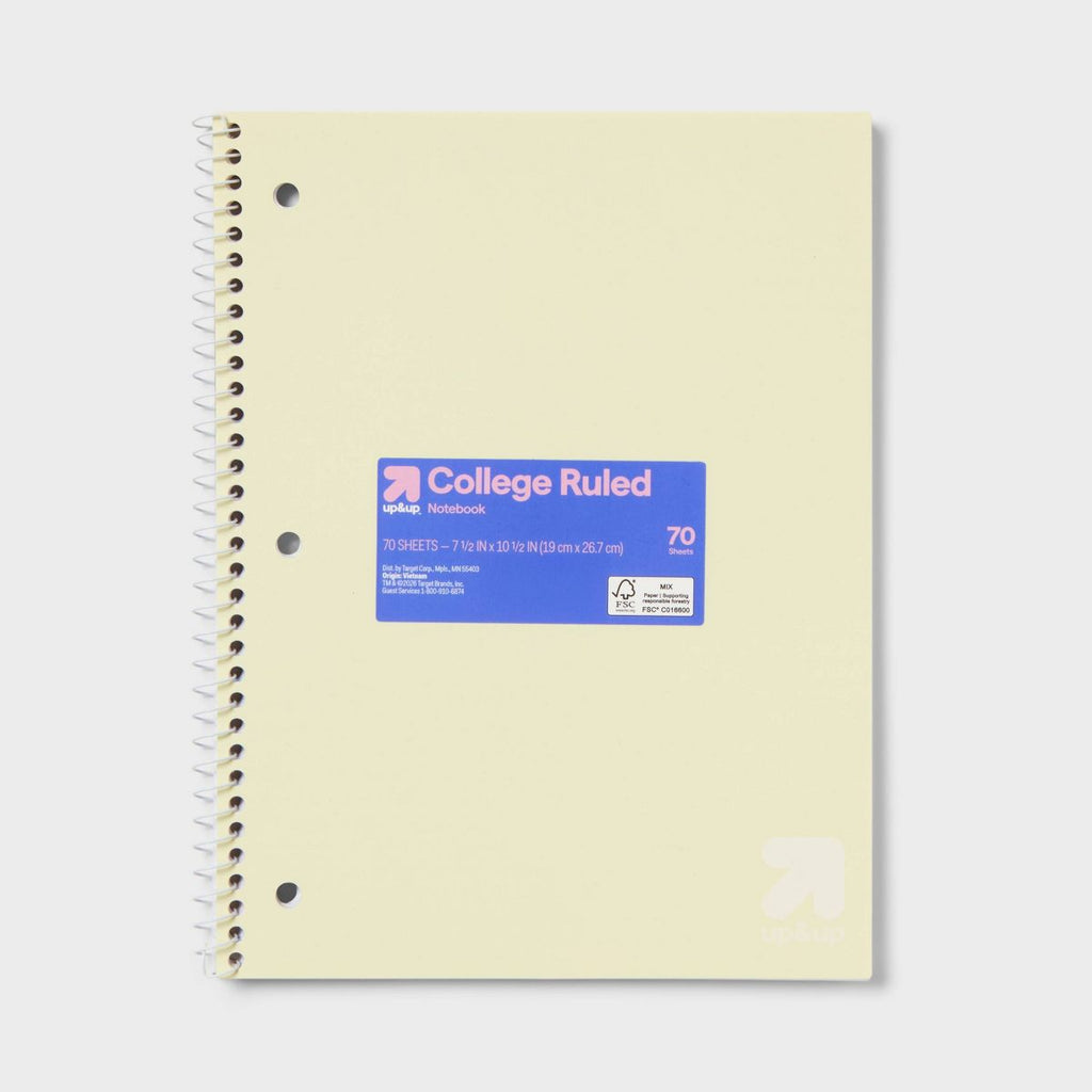 College Rule Spiral Notebook 7.5"x9.75" Poly Cover 70 Sheets Pastel Yellow - up&up™