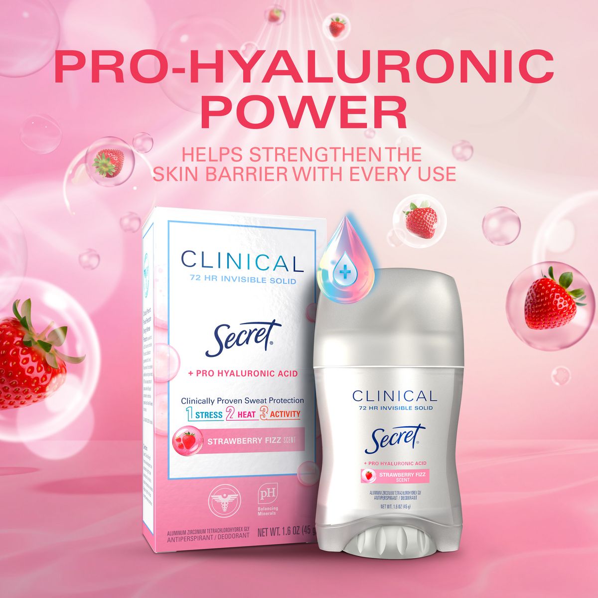 Secret Clinical Strength Invisible Solid Antiperspirant & Deodorant - Strawberry Fizz