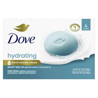 Dove Beauty Hydrating Bar Soaps - Glacial Water & Avocado Oil - 15oz/4ct: Paraben-Free,