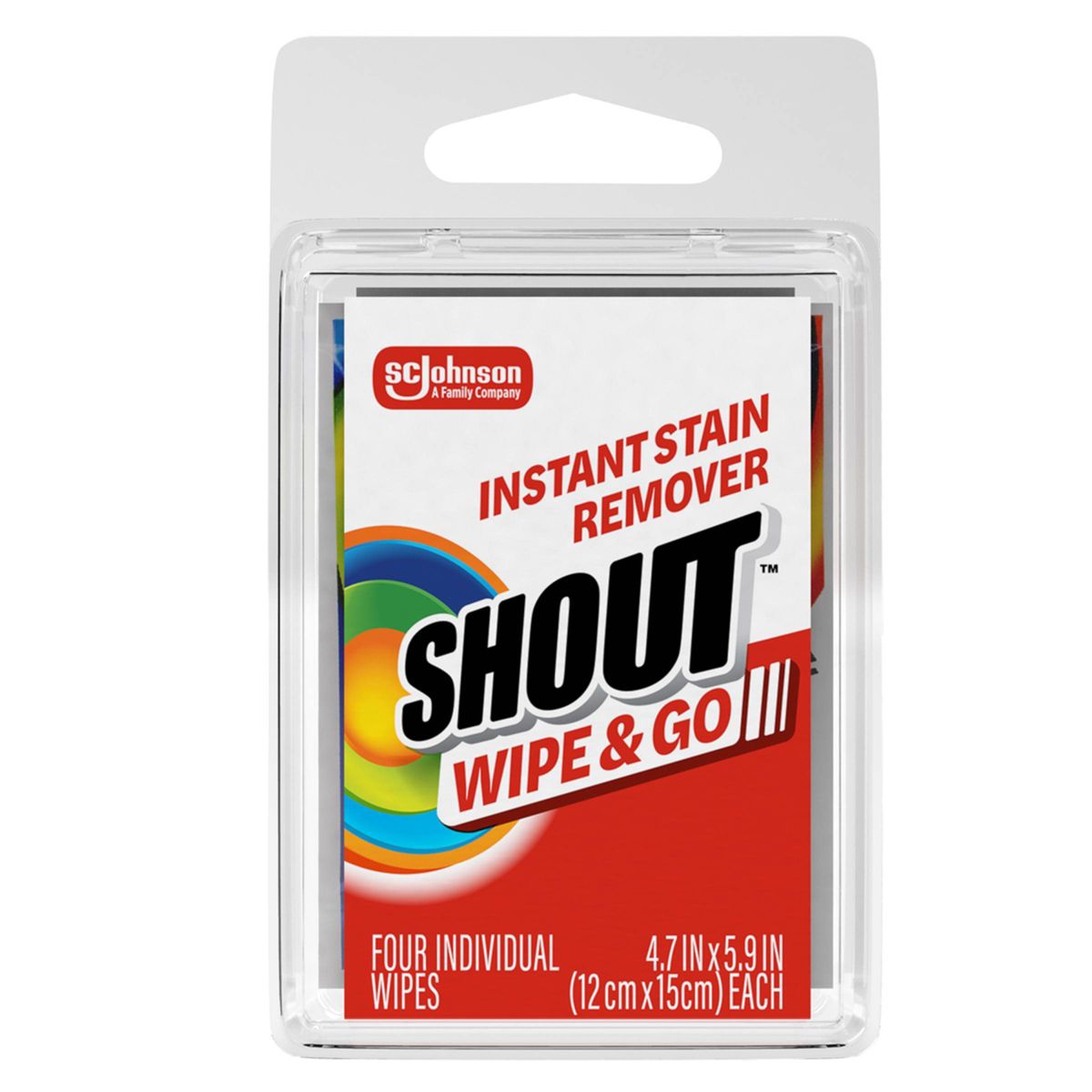 Shout Wipe & Go Travel Stain Remover Wipes for Instant Fabric Stain Removal - 4ct
