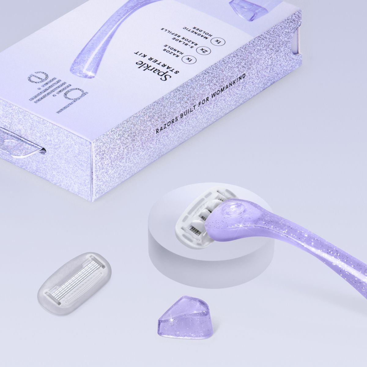 Billie Women's Sparkle Razor Kit - 1 Handle + Magnetic Holder + 2 Blade Refills