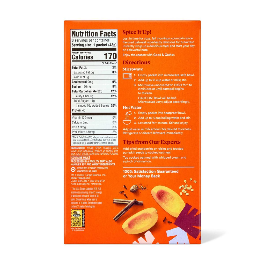 Good & Gather Pumpkin Spice Instant Oatmeal - 12.1oz
