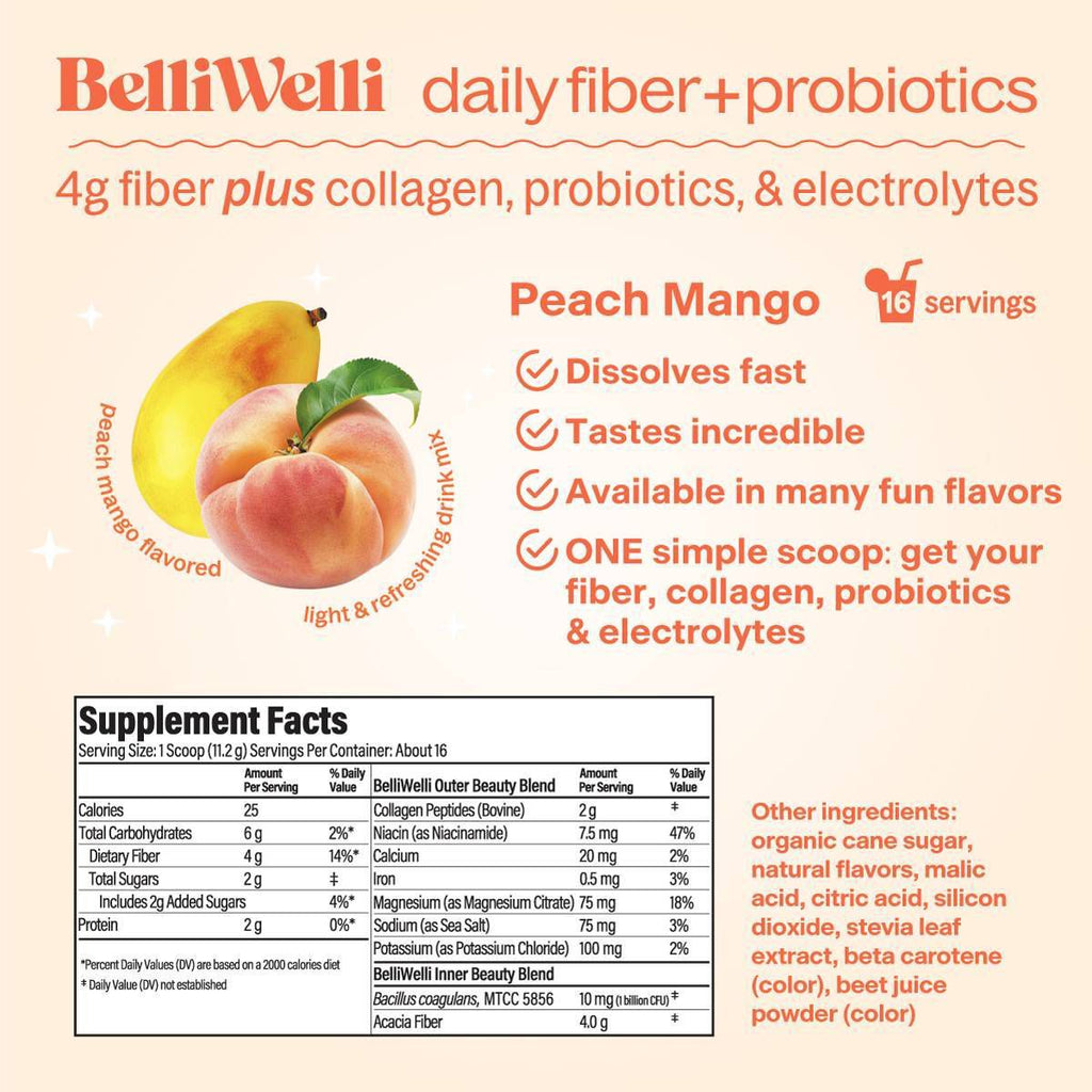 BelliWelli Daily Fiber Supplement - Peach Mango