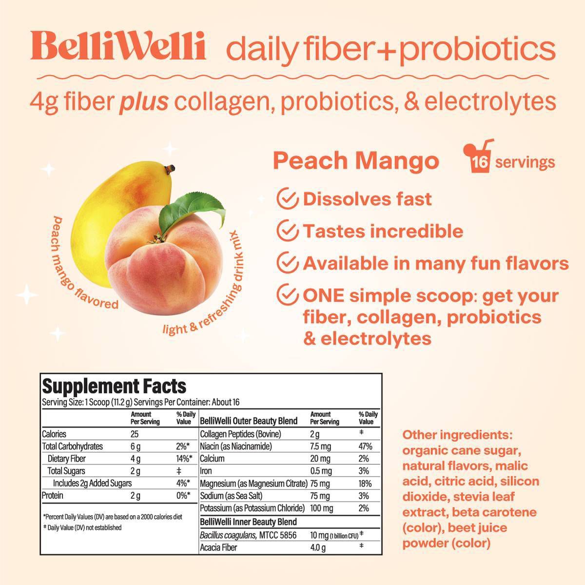 BelliWelli Daily Fiber Supplement - Peach Mango