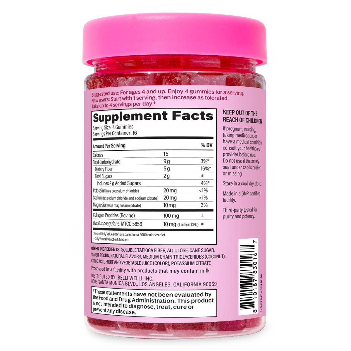 BelliWelli Daily Fiber Gummies - Cherry Limeade - 64ct