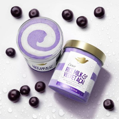 Dove Beauty Body Sugar Scrub - Rice Milk & Velvet Acai - 15oz: Paraben-Free, Sul