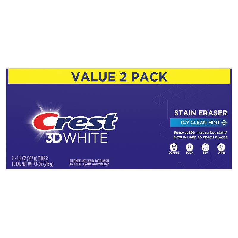 Crest 3D White Stain Eraser Fluoride Toothpaste - Icy Clean Mint 3.8oz 2-Pack