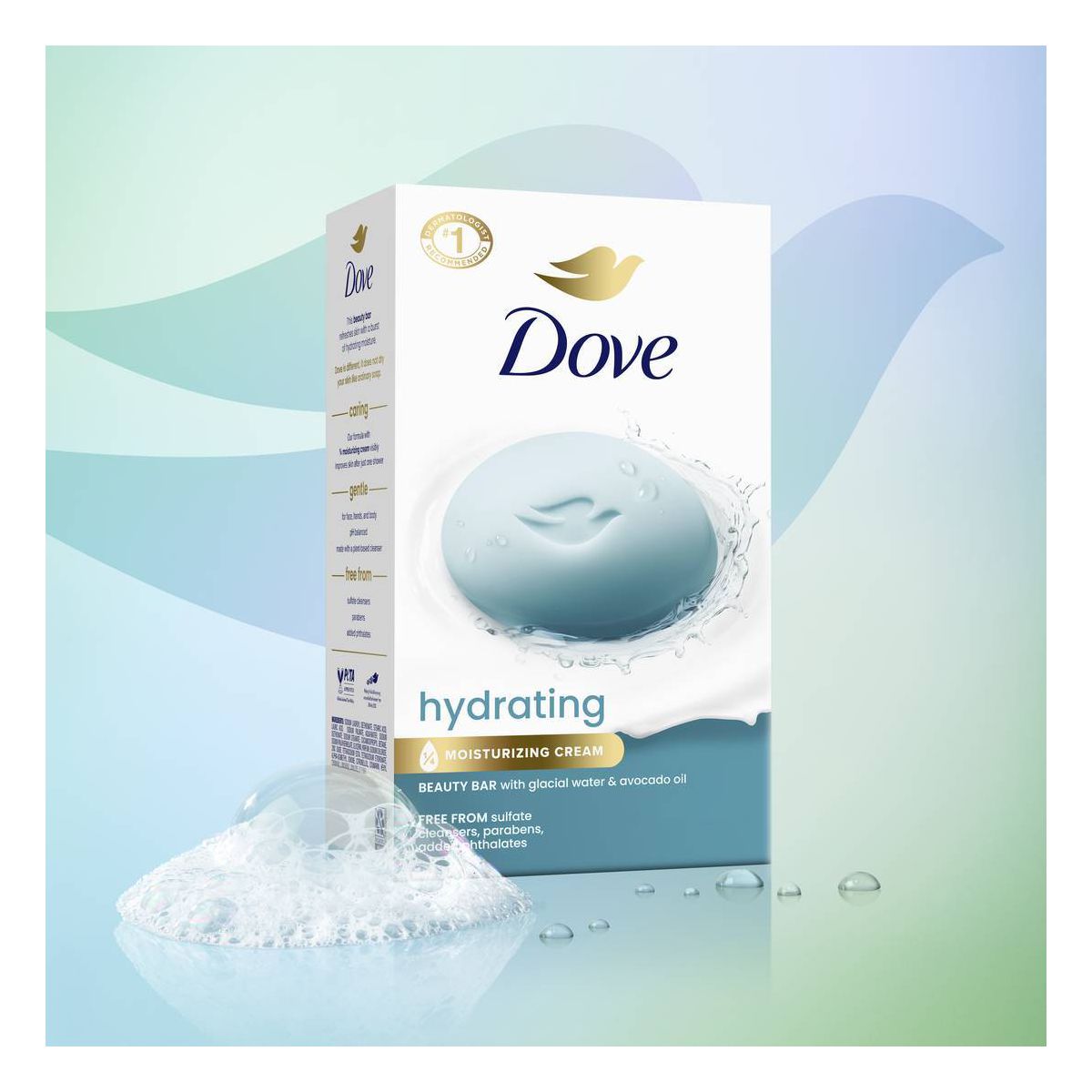 Dove Beauty Hydrating Bar Soaps - Glacial Water & Avocado Oil - 15oz/4ct: Paraben-Free,