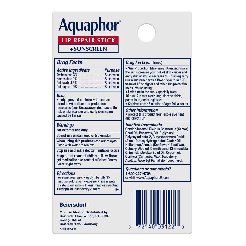 Aquaphor Lip Protectant + SPF Lip Balm