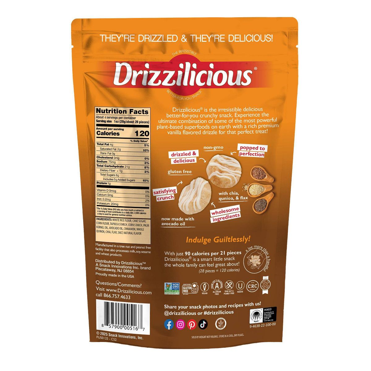 Drizzilicious Cinnamon Drizzled Mini Rice Cake - 4oz: Keto Certified, Organic, Vegan