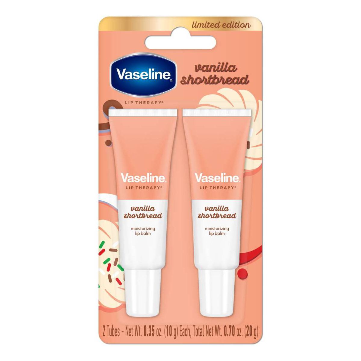 Vaseline Holiday Limited Edition Vanilla Shortbread Lip Balm Tubes - 0.35oz/2pk