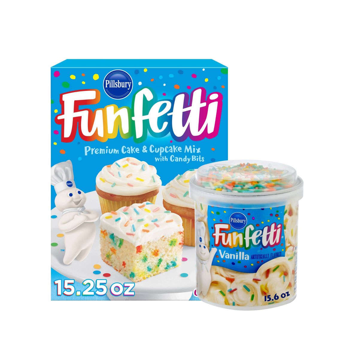 Pillsbury Funfetti 15.25oz Premium Cake and Cupcake Mix + 15.6oz Vanilla Flavored Frosting