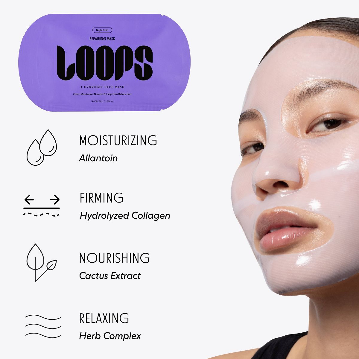 LOOPS Night Shift Repair Hydrogel Face Mask - 1.058oz