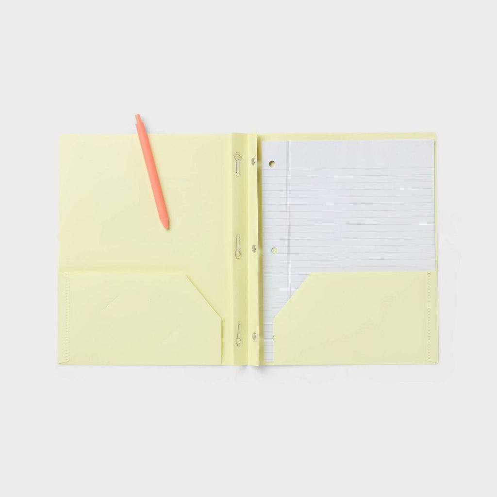Poly Number 2 Pocket Plastic Folder with Prongs Pastel Yellow - up&up™